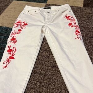 Talbots Embroidered White with red Crop jeans Size 4p
